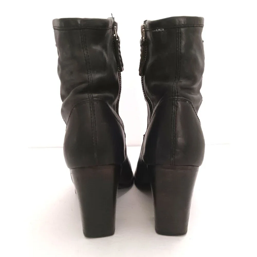 FRYE Patty Artisan Zip Blk Leather Ankle Boot Stacked Wood Block Heel 7.5
